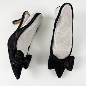 INC International Concept Giverny Slingback Heels Women 5.5M Black Lace Bow NEW
